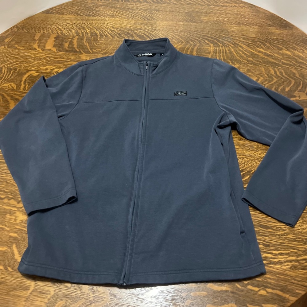 TravisMathew Full Zip Jacket Mens Medium Navy Blue Mock Neck Stretch Logo